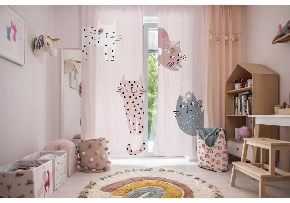 Różowa zasłona dziecięca 250x110 cm Meow Meow – Butter Kings