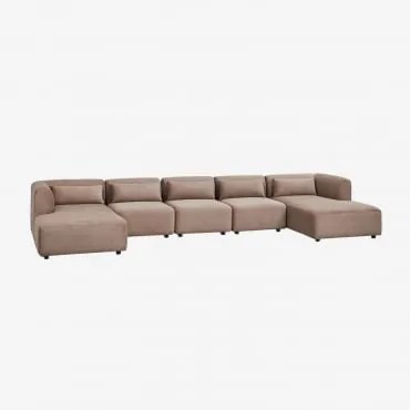 Modułowa Sofa Z Podwójną Szezlongą, 5 Części Fogler Sztruksu Camel - Sklum