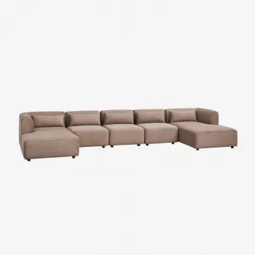 Sofa Modułowy Z Podwójną Leżanką 5-częściowy Fogler Sztruks Brąz Karmelowy - Sklum