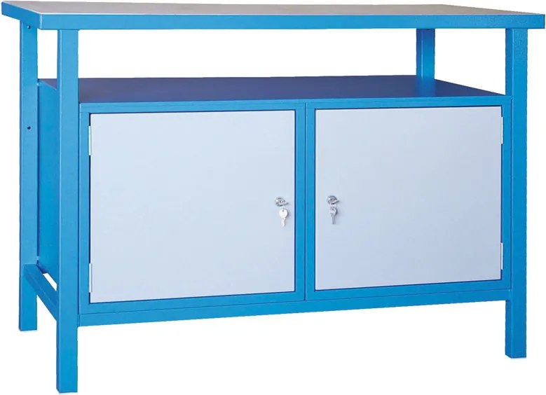 Stół warsztatowy GD, świerk + bukowa sklejka, 2 szafki, 1190 x 600 x 850 mm, szary