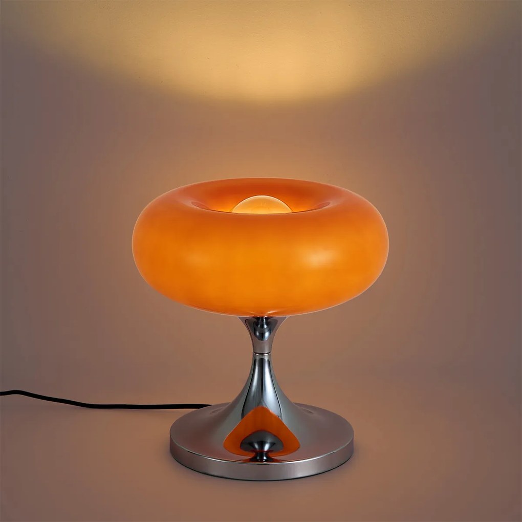 Lampa stołowa retro chromowana z pomarańczowym szklanym kloszem 31cm - Glaze