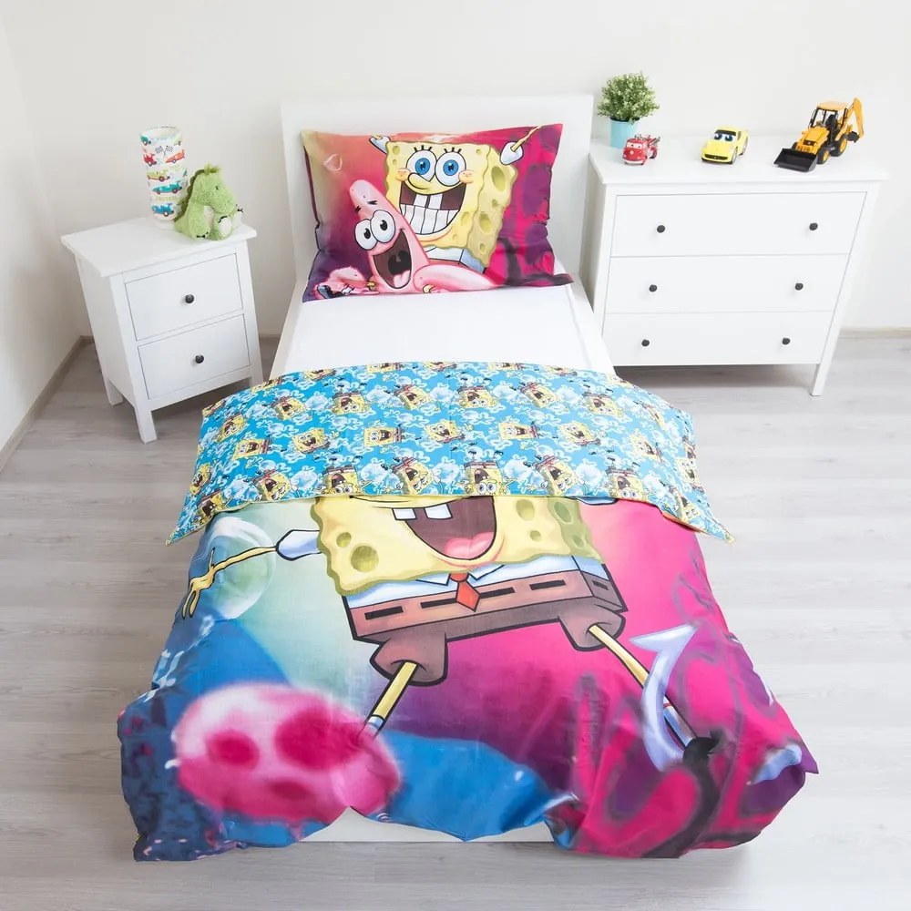 Bawełniana dziecięca pościel jednoosobowa 140x200 cm Sponge Bob – Jerry Fabrics