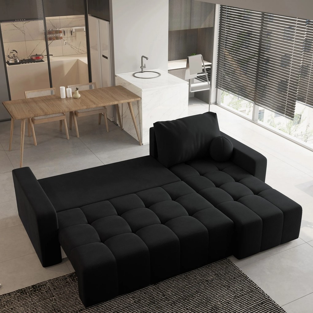 Masseno Narożnik VOLIRA z funkcją spania i pojemnikiem na pościel Narozniki L, Rozkładana sofa - Czarny, KRONOS 07