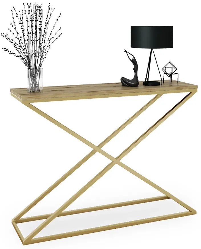 Minimalistyczna konsola złoty + dąb artisan T1-D11