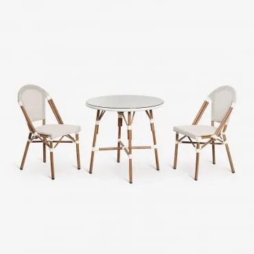 Zestaw Okrągły Stół Ø80 Cm I 2 Składane Krzesła Do Jadalni Z Aluminium Brielle Bistro Gardenia Biel - Sklum