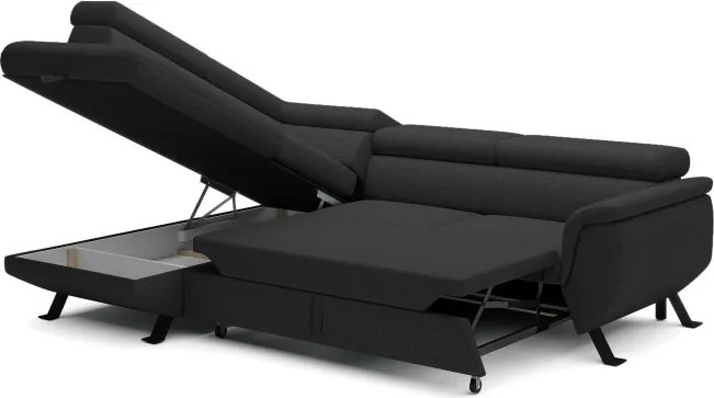 Narożnik RAVEN L Lewostronny wolnostojący z funkcją spania tkanina ARAGON 99 Czarny WERSAL