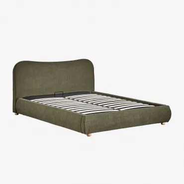 Łóżko Z Tapicerowanym Pojemnikiem Na Pościel Winselet Tkaniny Verde Army & 180 X 200 Cm - Sklum