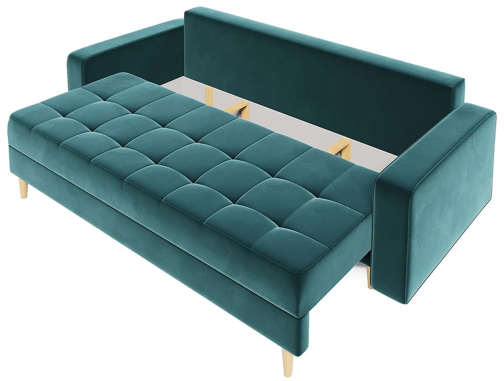 Ciemnozielona sofa welurowa z pojemnikiem T6-N31