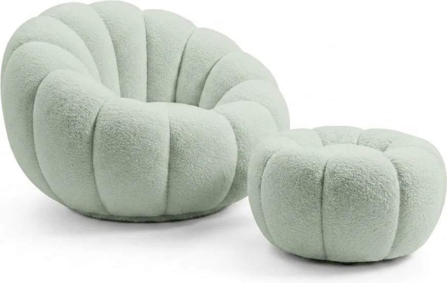 Fotel designerski BLOOM z podnóżkiem, jasnozielony
