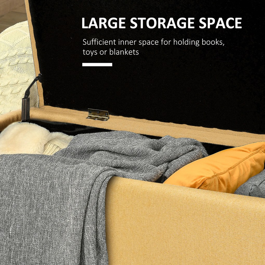 HOMCOM Ławka Tapicerowana z Miejscem Do Przechowywania, w Wyglądzie Lnu, Do 150 kg, 101x38,5x44,5 cm, Żółta