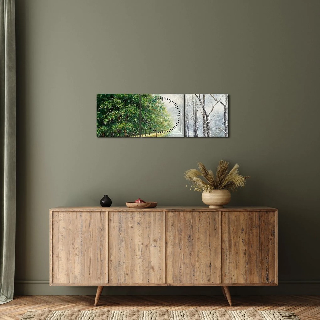 Obraz - Zima kontra lato (z zegarem) (90x30 cm)