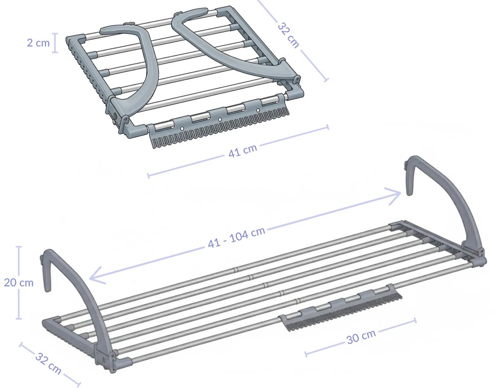 Suszarka na pranie na kaloryfer lub balkon, 41-104 cm, HENG