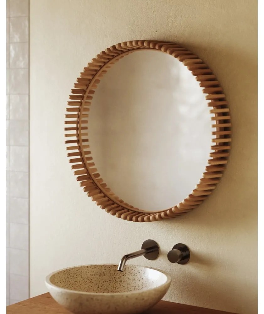 Lustro ścienne z drewnianą ramą ø 80 cm Polke – Kave Home