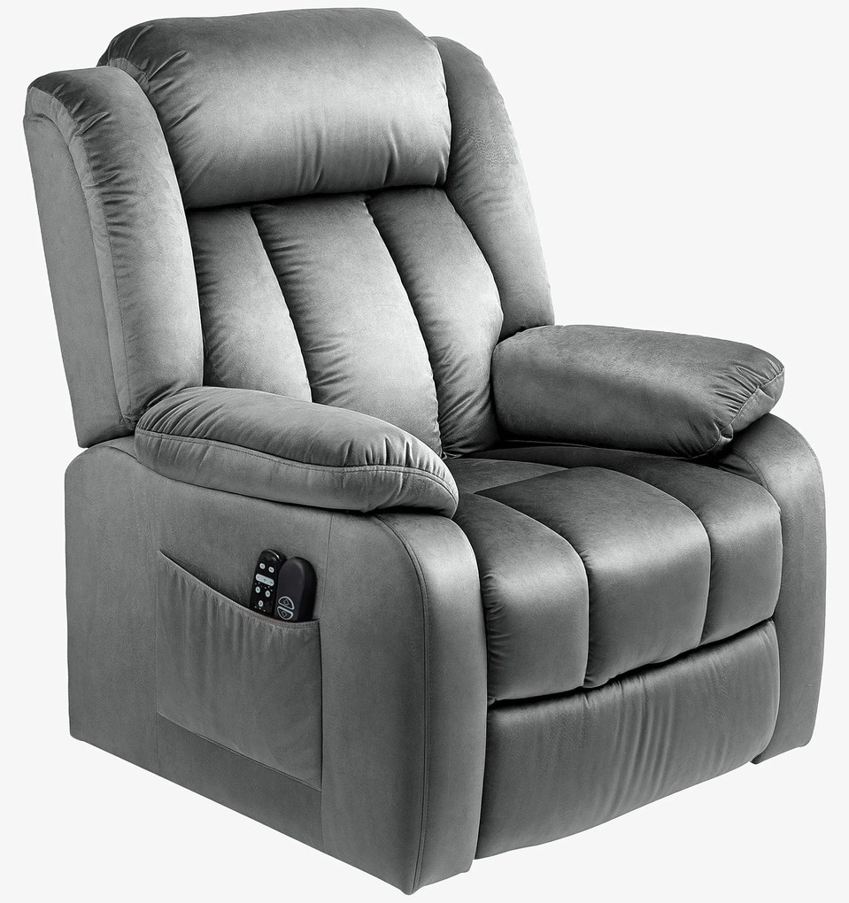HOMCOM Fotel z funkcją wstawania z masażem i podgrzewaniem lędźwi, Fotel relaksacyjny z pilotami i bocznymi kieszeniami, Szary