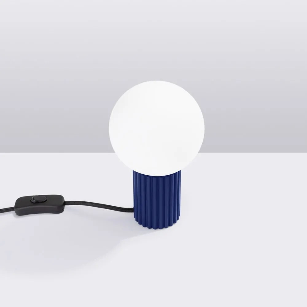 Ciemnoniebieska lampa stołowa ze szklanym kloszem (wysokość 19 cm) Orbital – Nice Lamps
