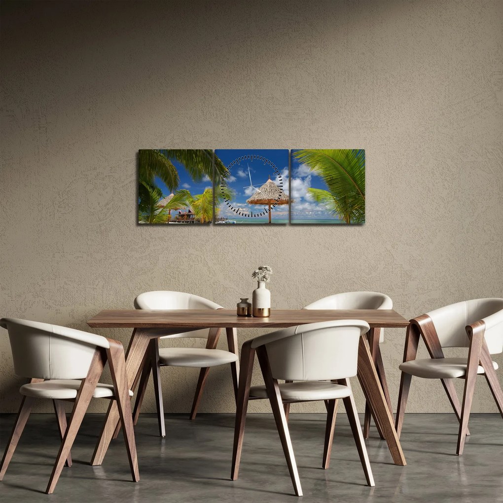 Obraz - Plaża z białym piaskiem (z zegarem) (90x30 cm)