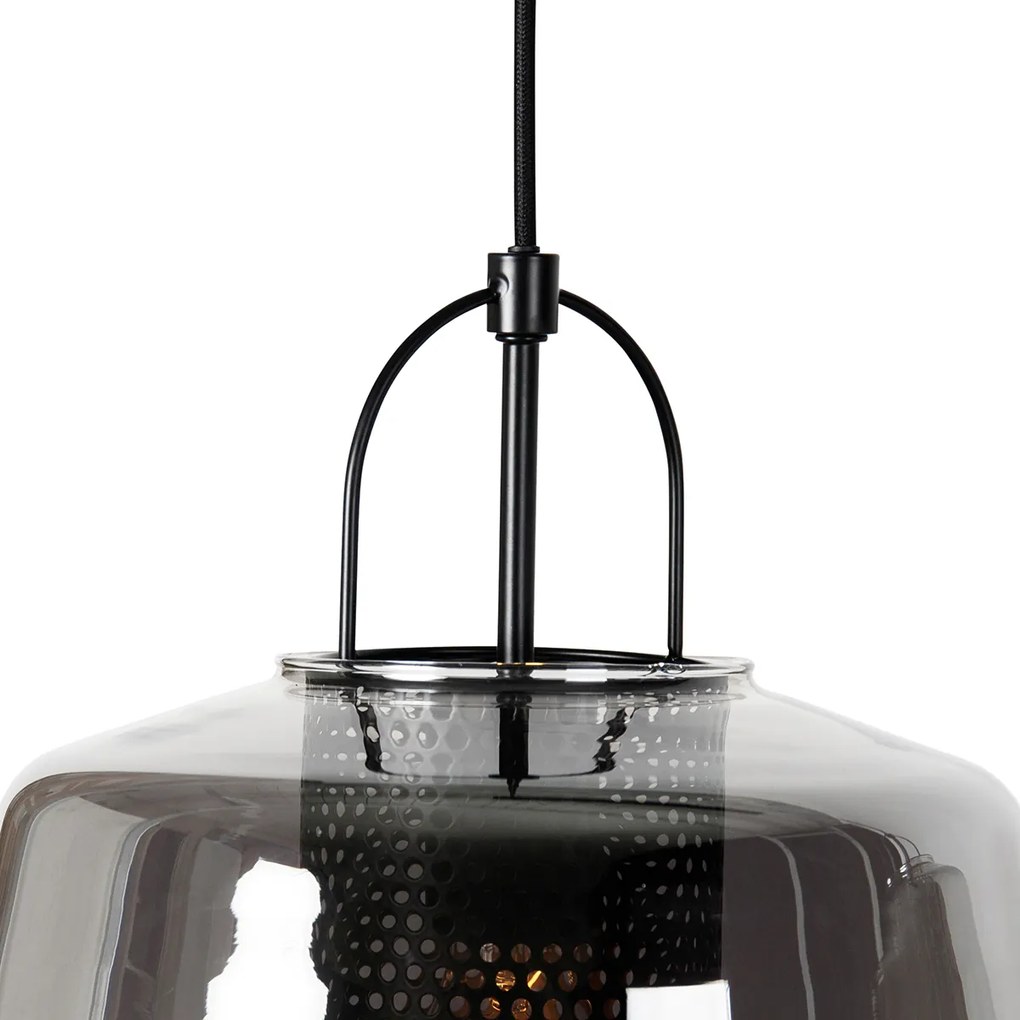 Lampa wisząca czarna z przydymionym szkłem 30 cm owalna 3-światłowa - Kevin ArtDeco Oswietlenie wewnetrzne