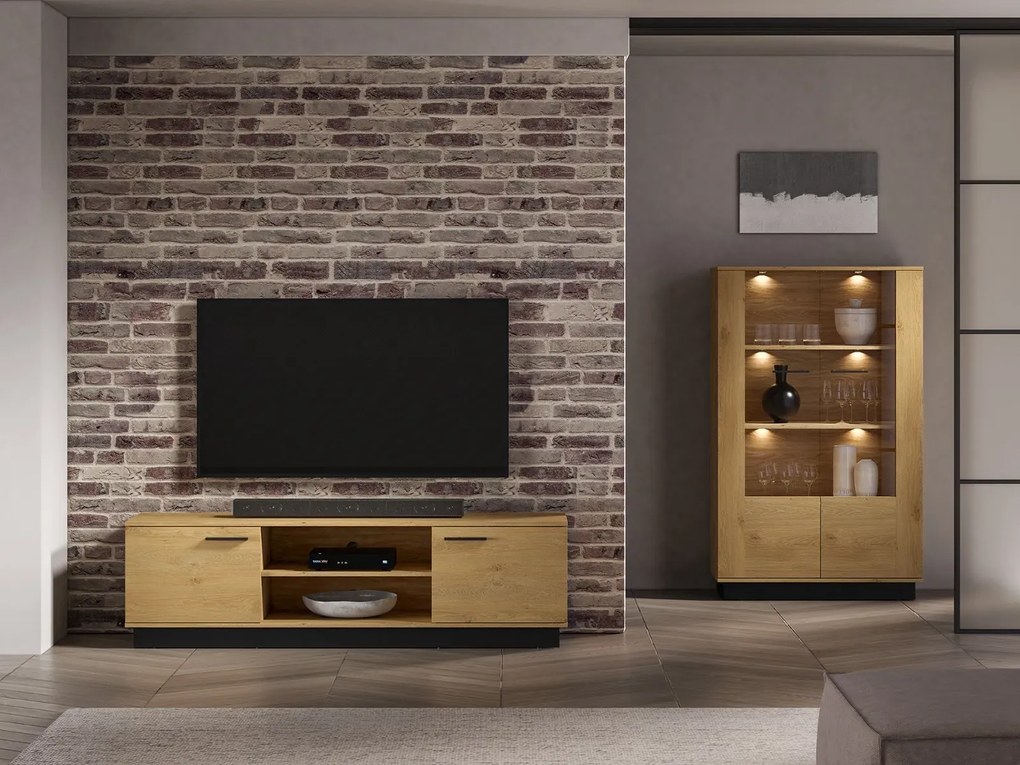 Szafka RTV BRONX 2D 170cm dąb/czarna ML MEBLE