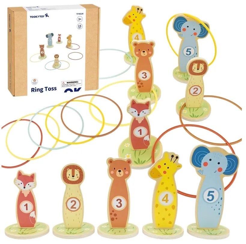 Tooky toy rzut do celu drewniana gra zręcznościowa obręcze 15 el.