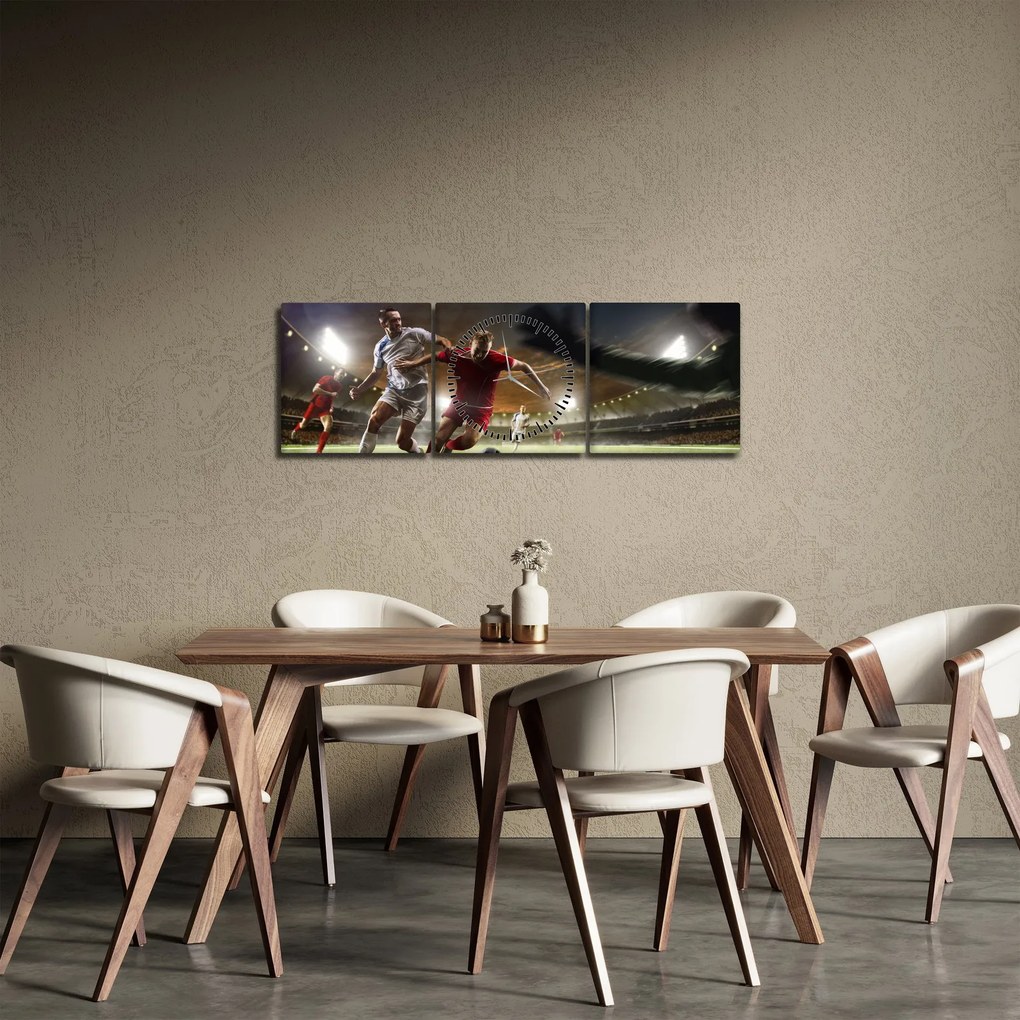 Obraz - Piłkarze w akcji (z zegarem) (90x30 cm)