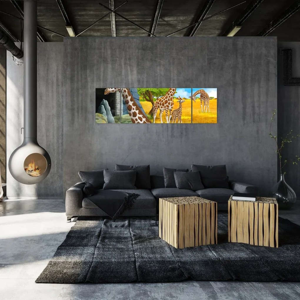 Obraz - Rodzina żyraf (170x50 cm)