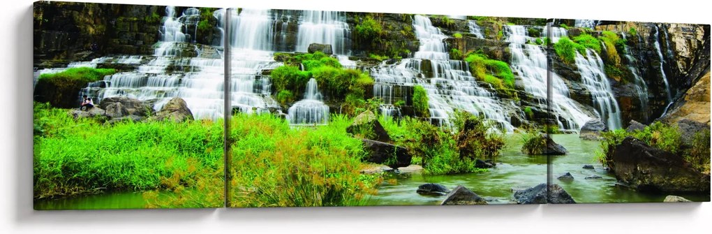 Obraz - wodospady z zielenią (170x50 cm)
