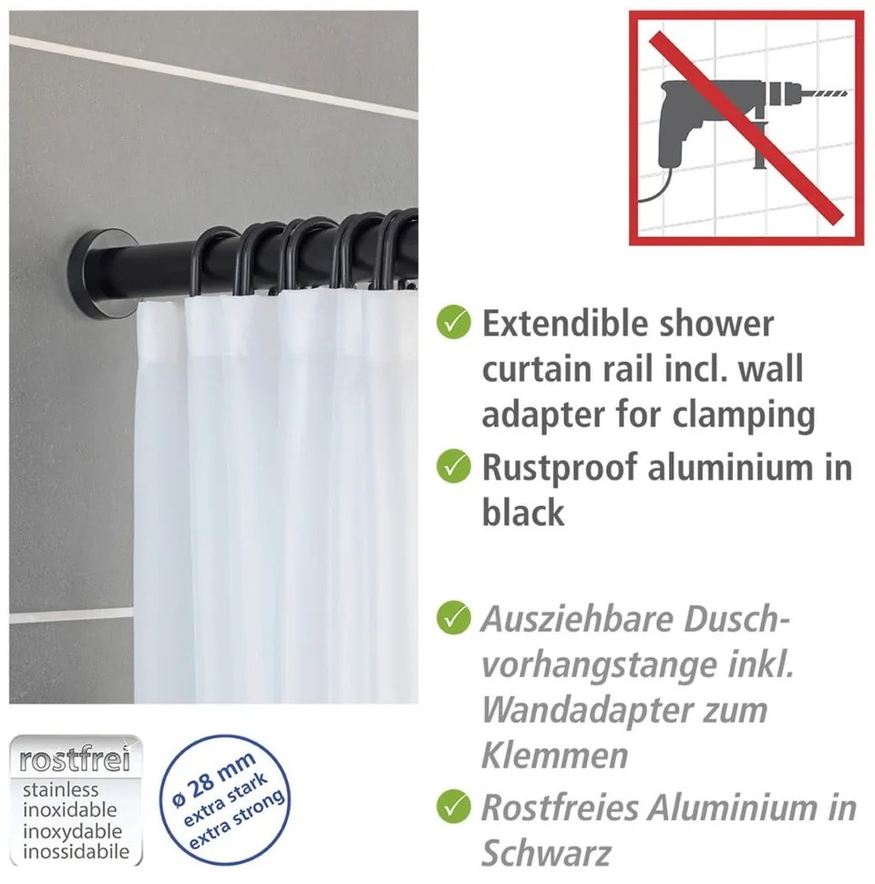 Czarny drążek teleskopowy do łazienki Wenko Luz, dł. 70-115 cm