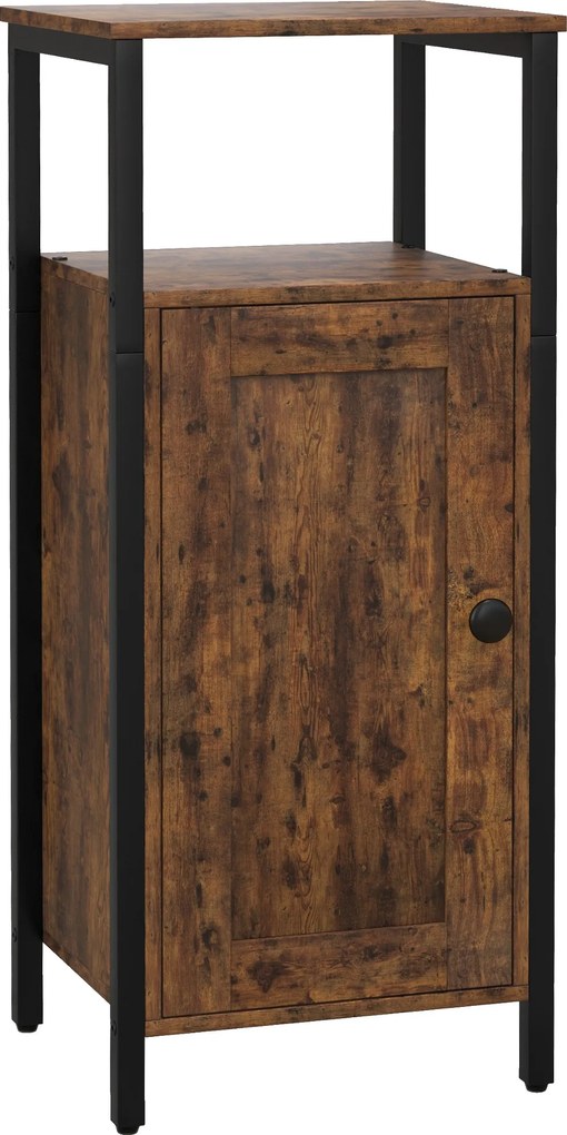 HOMCOM Stolik pomocniczy z miejscem do przechowywania, 2 otwarte półki, regulowany 3-poziomowo, drzwi magnetyczne, Brąz