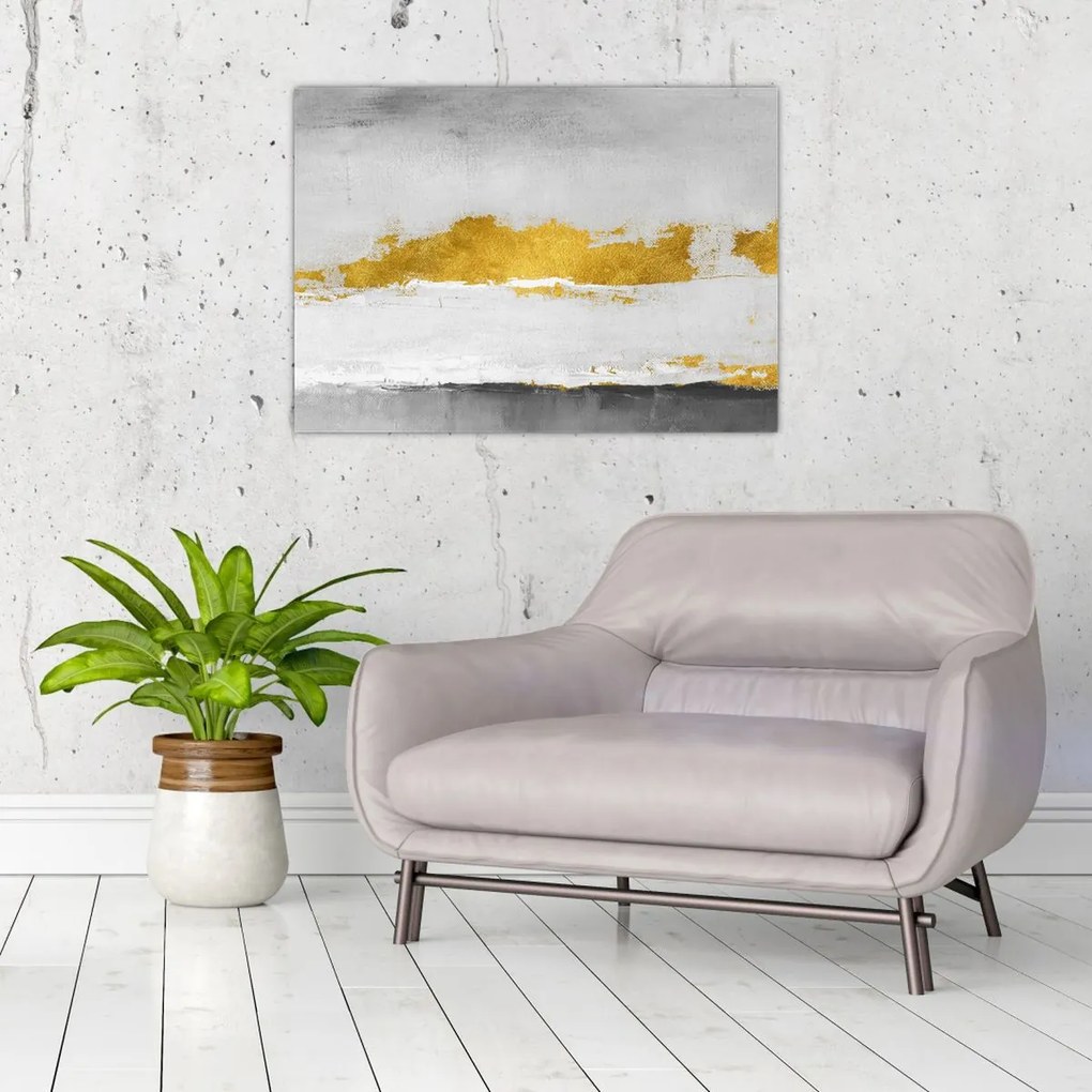 Obraz - Złote i szare pociągnięcia (70x50 cm)