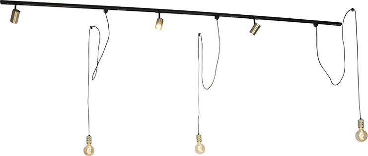 System szynowy 1-fazowy z 3 reflektorami i 3 lampami wiszącymi złoty - Cavalux Jeana