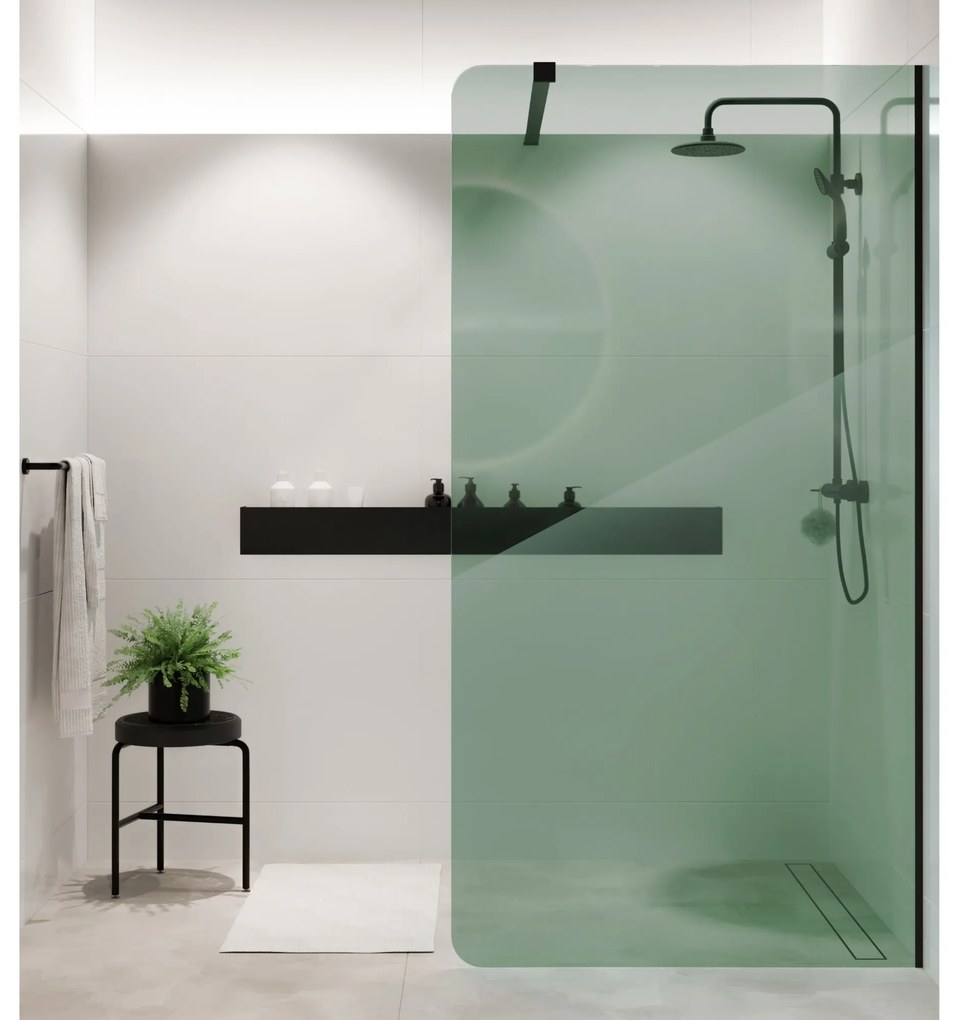 Ścianka prysznicowa WALK IN FIX zielona 8 mm MOLIS NATURE Green Round MASSI I Różne rozmiary : Kolor profili kabiny - chrom / srebrny, Szerokość ścianki - 120 cm, Typ montażu - WALK in FIX (Do ściany)