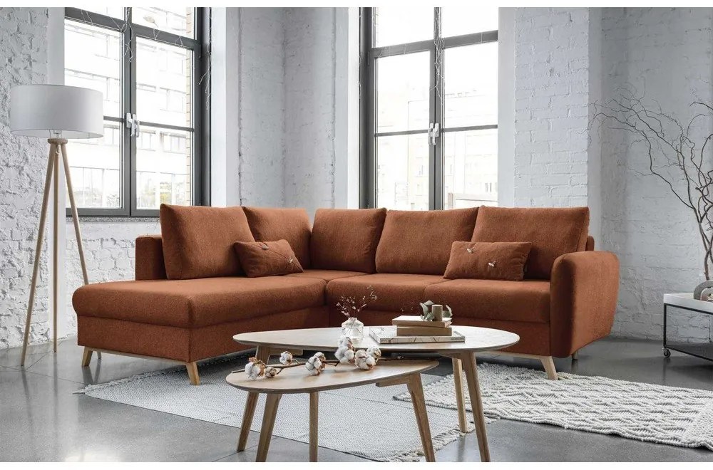 Ceglasty rozkładany narożnik Miuform Scandic Lagom L, lewostronny