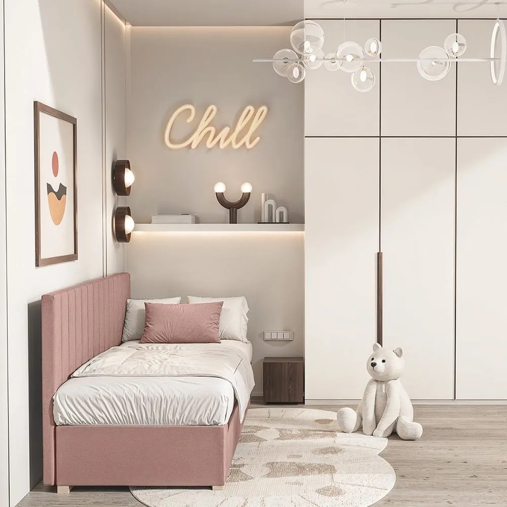 Różowe łóżko dziecięce ze schowkiem i materacem 90x200 cm Chill – Ghado