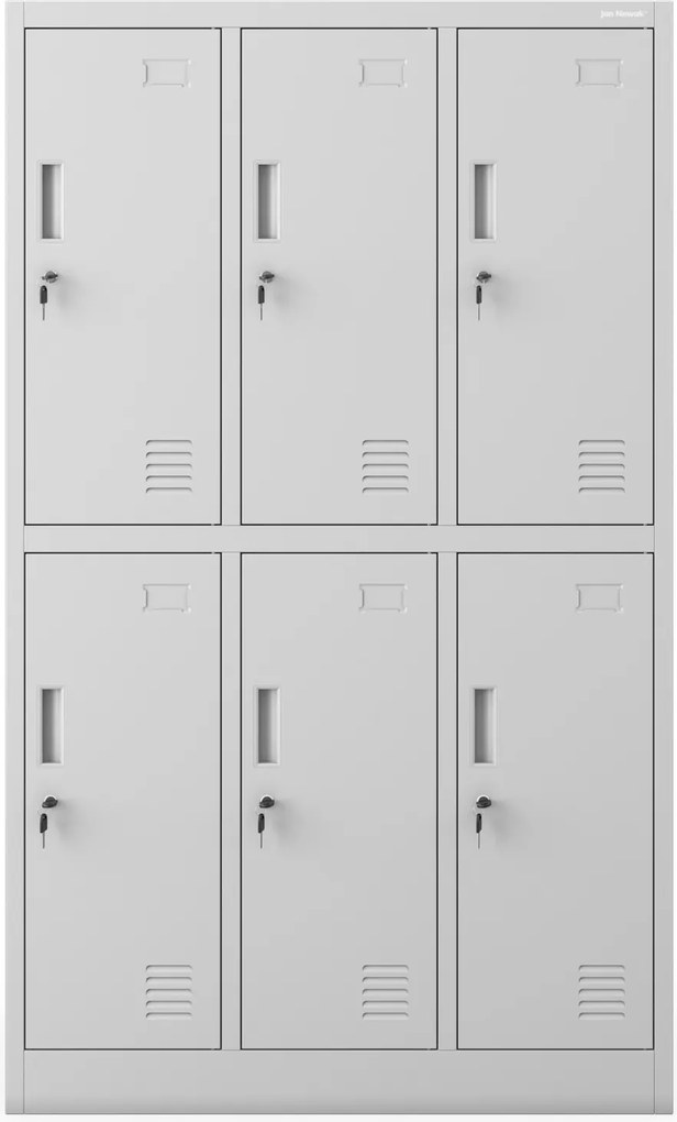Szafka szkolna BHP szara: 6-komorowa IGOREK, 900 x 1500 x 450 mm