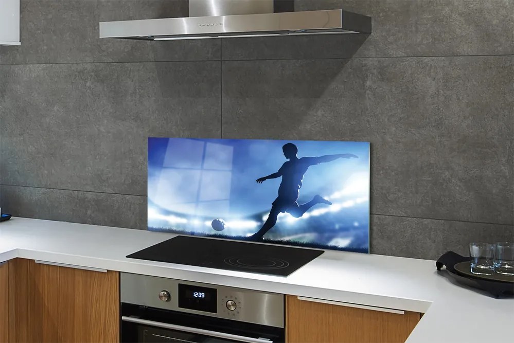 Szklany Panel Piłkarz w Blasku Neonów