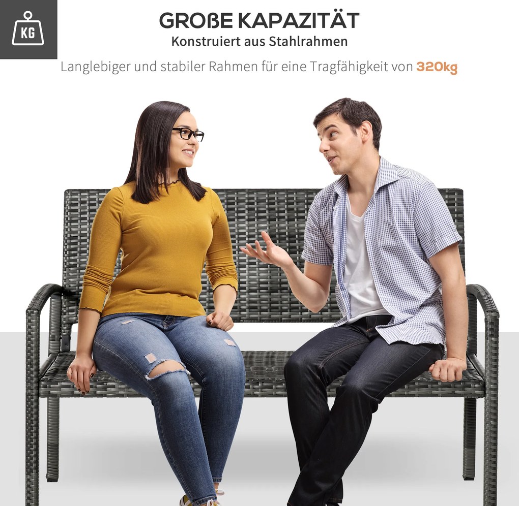 Outsunny Ławka Ogrodowa 2osobowa Styl Rattanowy Stalowa Konstrukcja do 320kg Wytrzymałość i Elegancja | Aosom PL