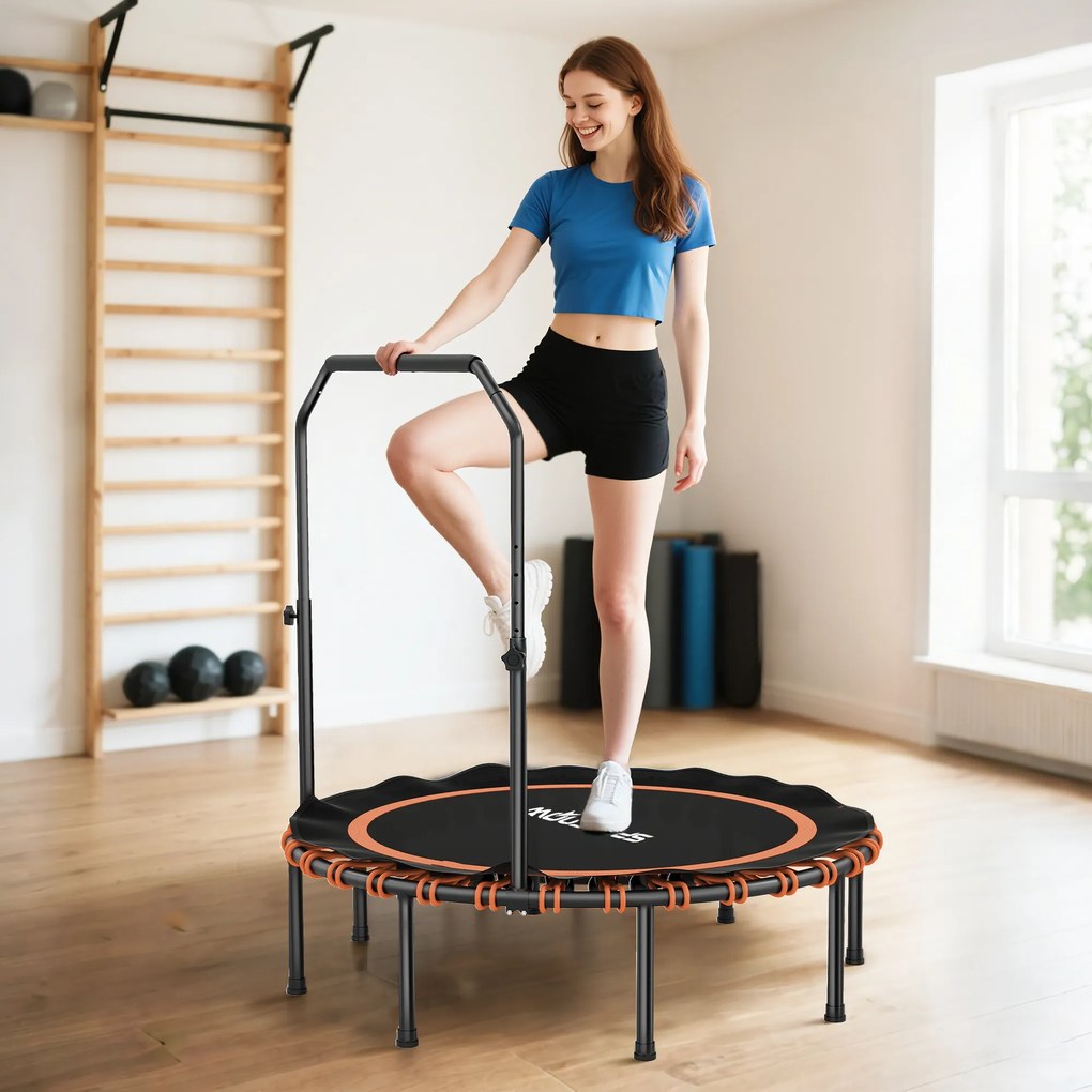 SPORTNOW Trampolina fitness z regulowaną poręczą, trampolina sportowa do użytku wewnątrz i na zewnątrz, stal, tworzywo sztuczne, pomarańczowy