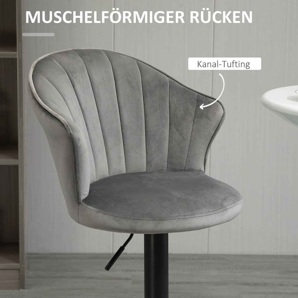 HOMCOM Zestaw 2 hokerów obrotowych z oparciem regulowana wysokość szary aksamitny materiał | Aosom PL