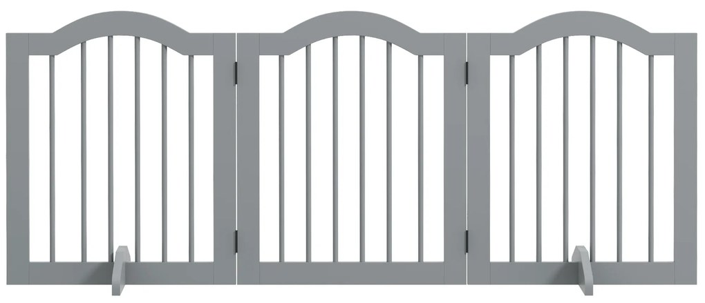 PawHut Trójsegmentowa składana barierka dla psów 154,5 x 61 cm z drzwiami, 2 nóżki wspierające, jasnoszara