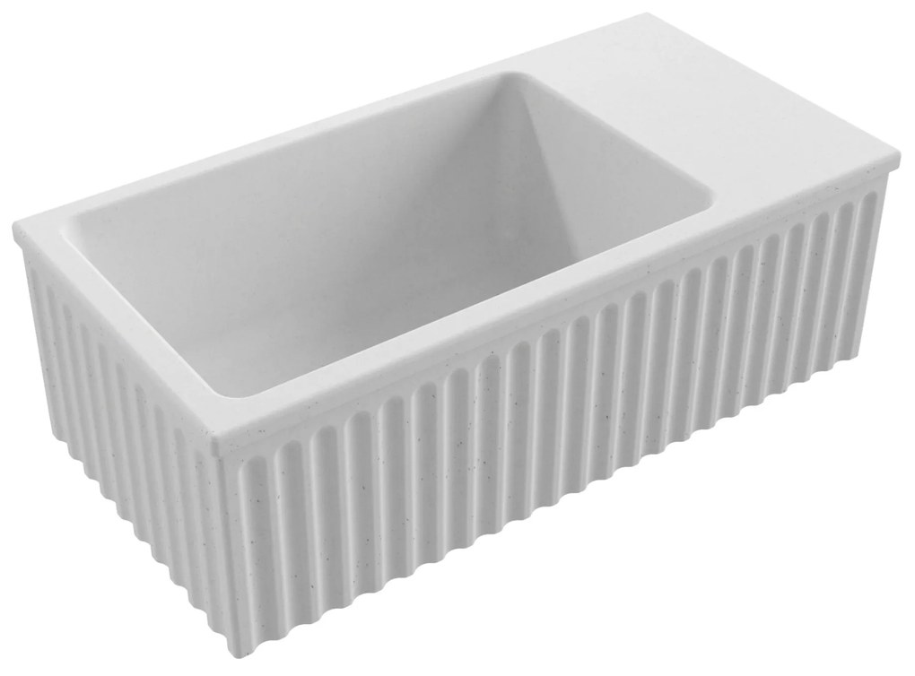 Umywalka betonowa ryflowana nablatowa / wisząca prostokątna 60 x 30 cm WELLE | różne kolory : Kolor - Biały (beton), Typ montażu - nablatowa