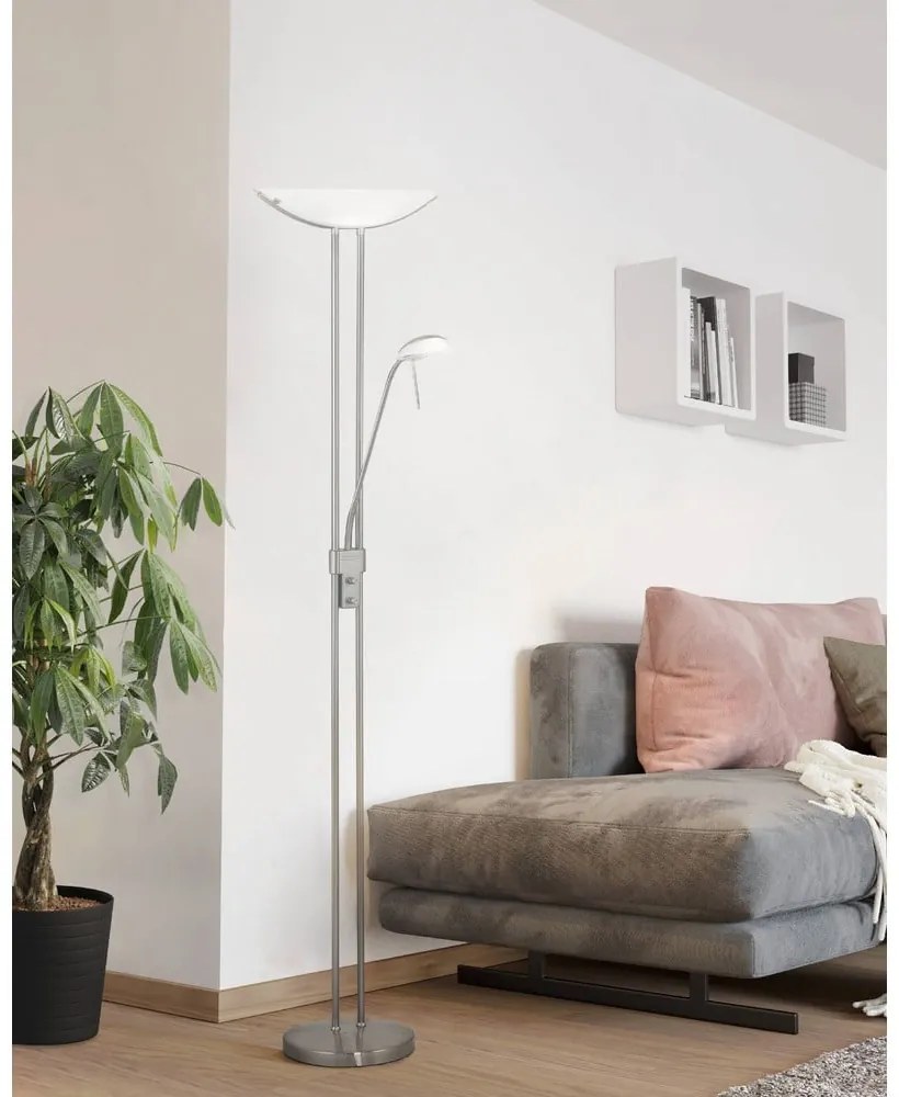 Lampa stojąca w kolorze matowego srebra ze szklanym kloszem (wysokość 180 cm) BAYA – EGLO