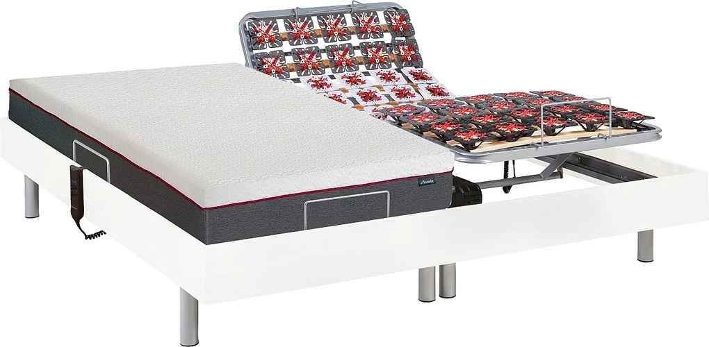Elektryczne łóżko relaksacyjne z płytek, materac z pamięć kształtu ATRIDE marki Ysmée- silniki OKIN - kolor biały - 2 x 90 x 200 cm