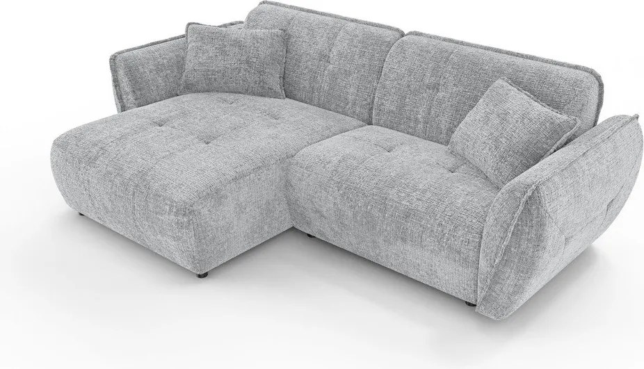 Jasnoszary narożnik z tkaniny szenilowej (lewostronny/z szezlongiem) Nelia – Ropez