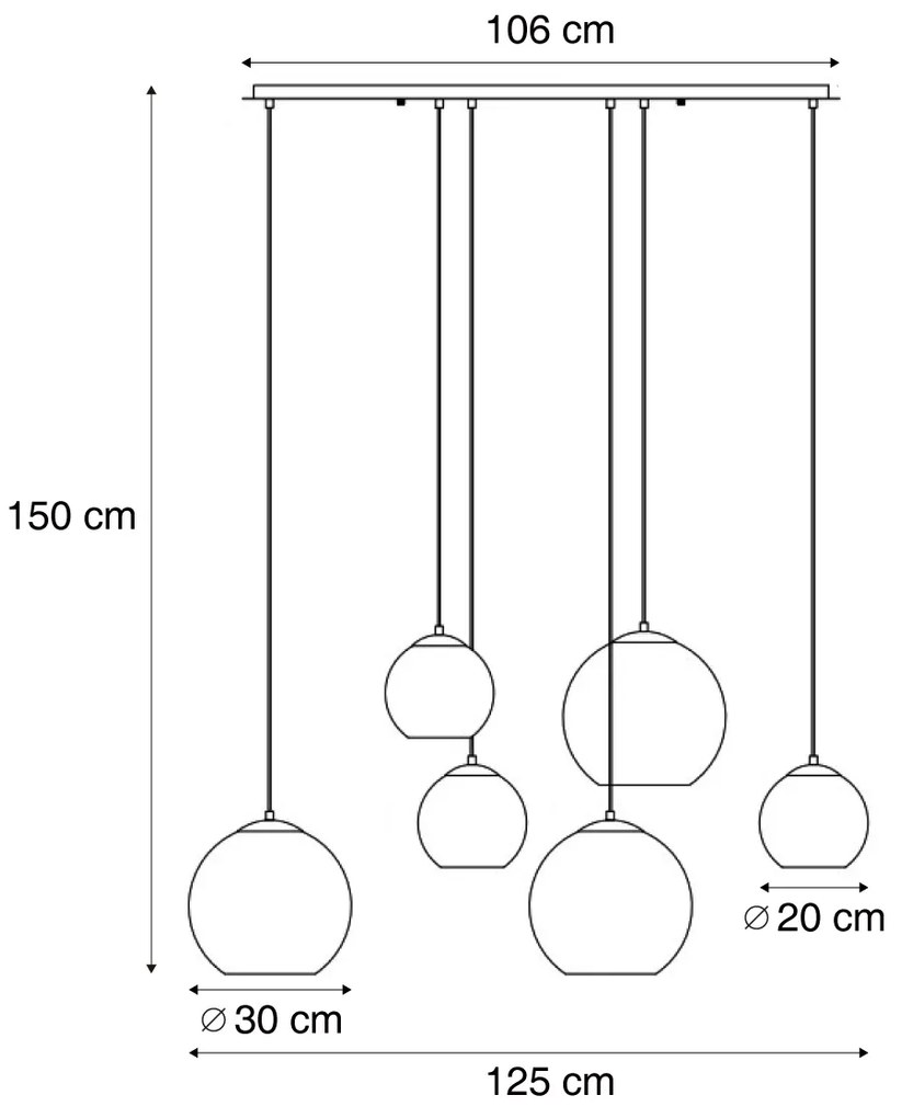 Lampa wisząca w stylu Hotel Chic mosiężna z białym szkłem prostokątna 6-punktowa - MistyElegancki hotelowy Oswietlenie wewnetrzne