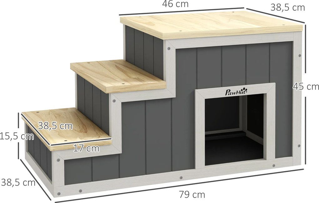 PawHut Schody dla psa 2 w 1 Design Wielofunkcyjne schody i rampa Naturalny szary | Aosom PL