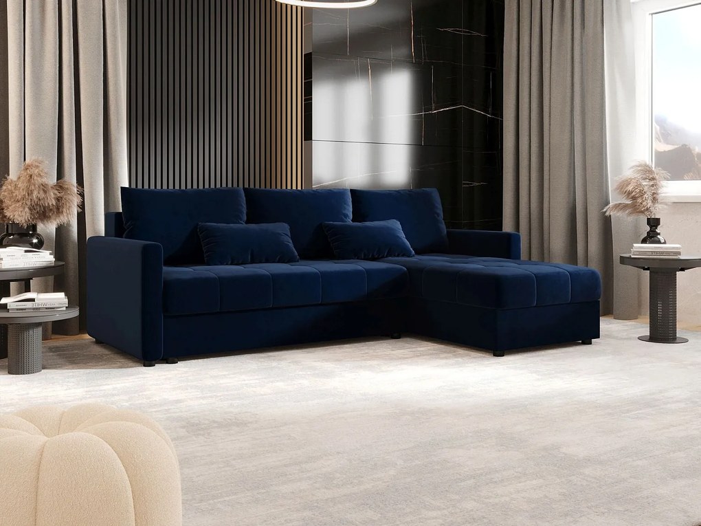 BEDANTE narożnik MOS L BIS Itaka 11 ciemnoniebieski prawa z funkcją spania sofa w kształcie litery L z pojemnikiem na pościel sofa do salonu kanapa sofa rozkładana