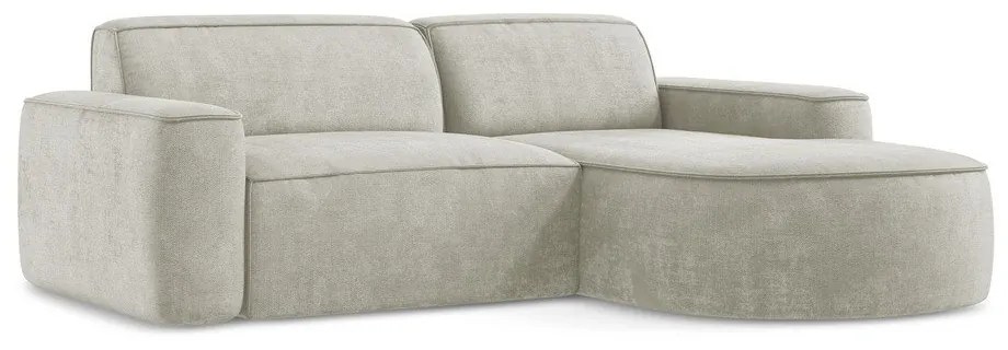 Kremowy narożnik z tkaniny szenilowej (prawostronny/z szezlongiem) Omao – Makamii