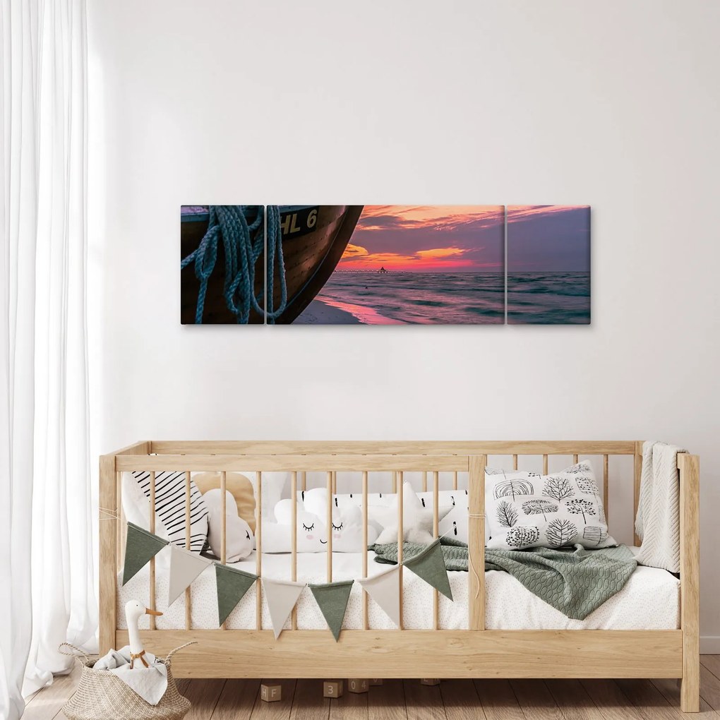 Obraz łodzi na brzegu (170x50 cm)