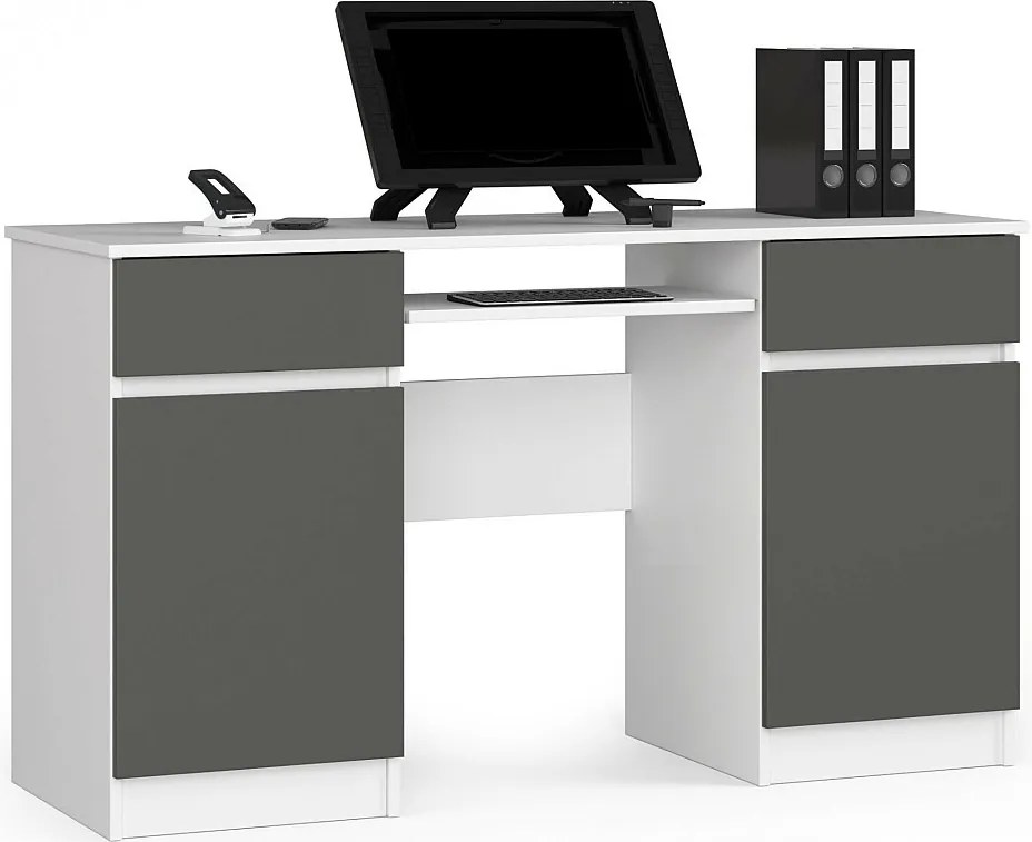 Biurko komputerowe AKORD A5 Białe 135 cm 2 drzwi 2 szuflady kolor Grafit Szary mat 5 półek 135x50x77 cm
