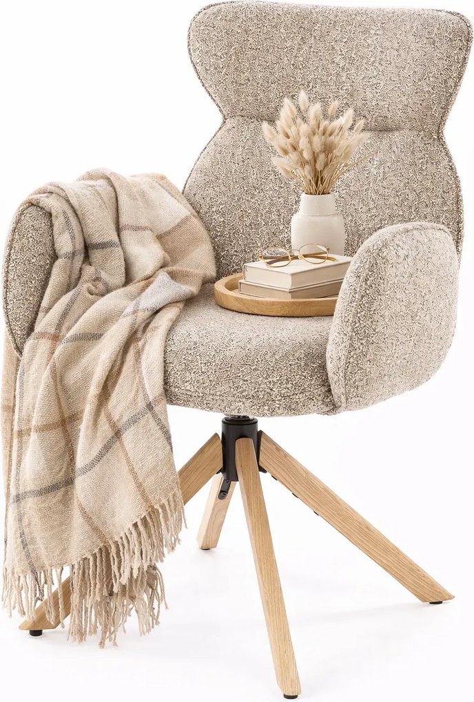 Obrotowe krzesło tapicerowane ciemny beż + dąb naturalny D7-M28